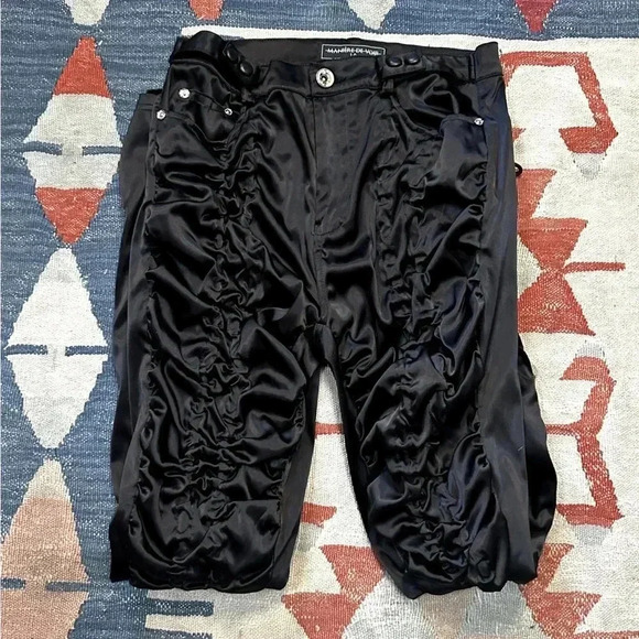 Mainère De Voir Black Ruched Satin Trousers with Ties - Picture 2 of 14